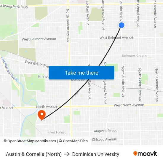 Austin & Cornelia (North) to Dominican University map