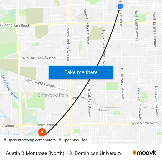 Austin & Montrose (North) to Dominican University map