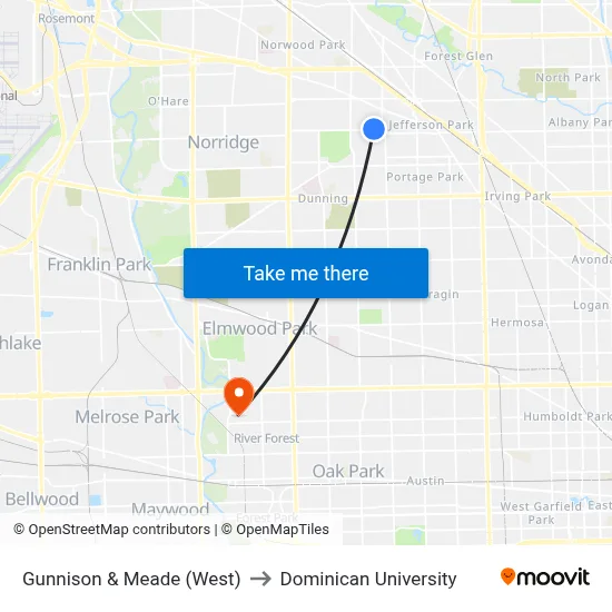 Gunnison & Meade (West) to Dominican University map