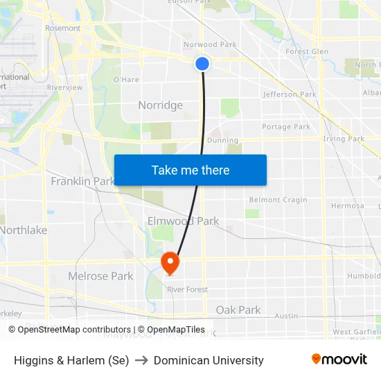 Higgins & Harlem (Se) to Dominican University map