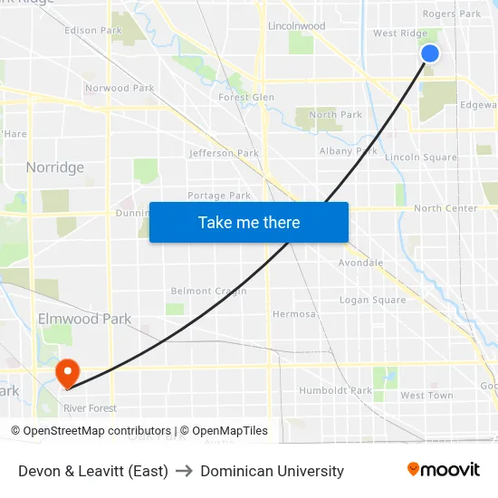 Devon & Leavitt (East) to Dominican University map