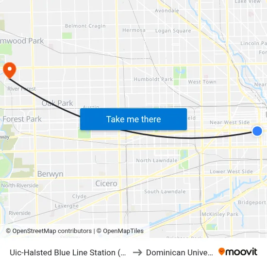 Uic-Halsted Blue Line Station (North) to Dominican University map