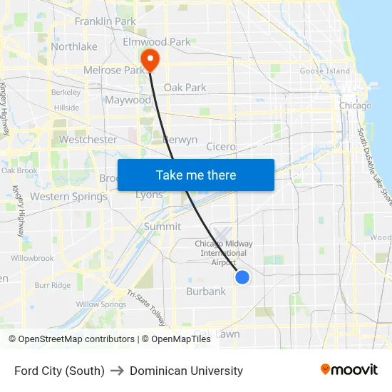 Ford City (South) to Dominican University map