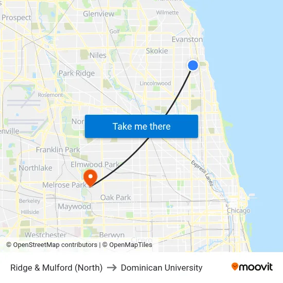 Ridge & Mulford (North) to Dominican University map