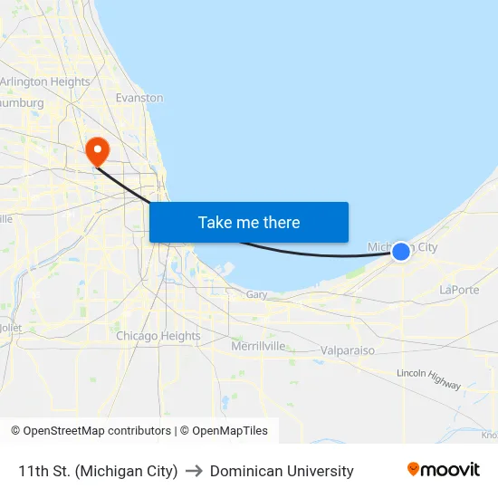 11th St. (Michigan City) to Dominican University map