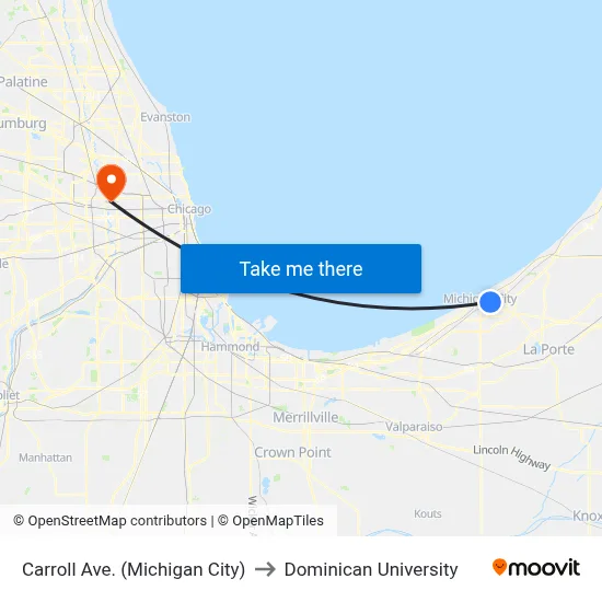Carroll Ave. (Michigan City) to Dominican University map