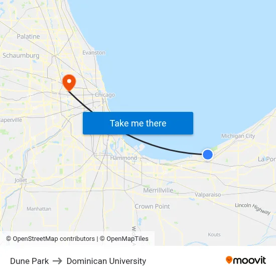 Dune Park to Dominican University map
