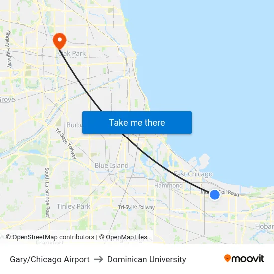 Gary/Chicago Airport to Dominican University map