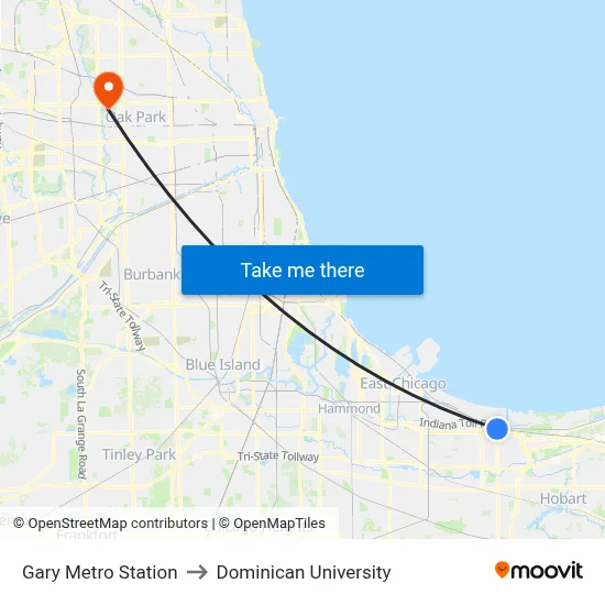 Gary Metro Station to Dominican University map