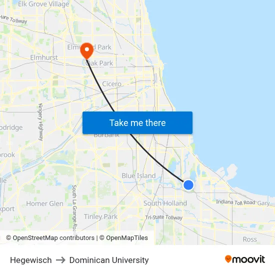 Hegewisch to Dominican University map