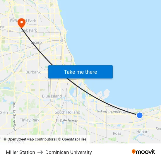 Miller Station to Dominican University map