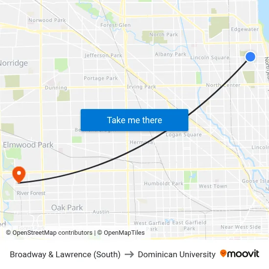 Broadway & Lawrence (South) to Dominican University map