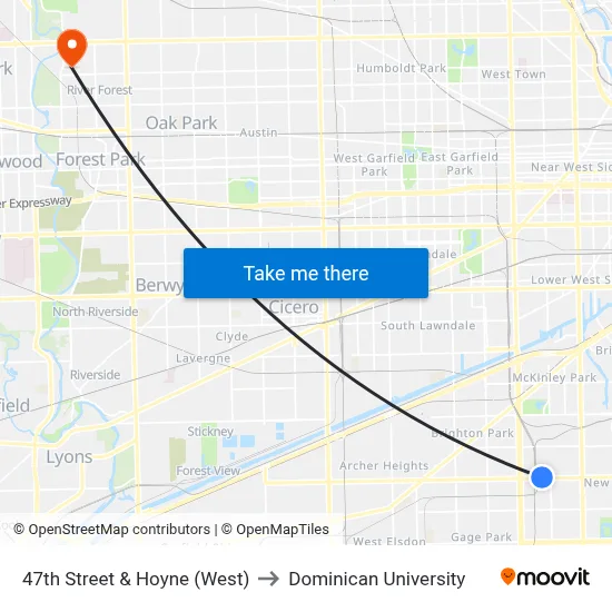 47th Street & Hoyne (West) to Dominican University map