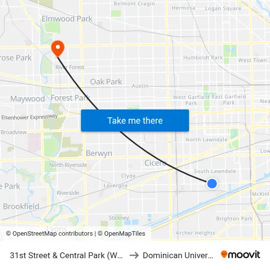 31st Street & Central Park (West) to Dominican University map
