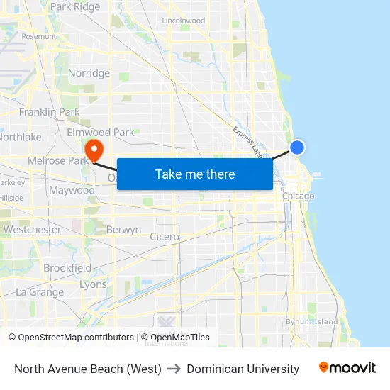 North Avenue Beach (West) to Dominican University map