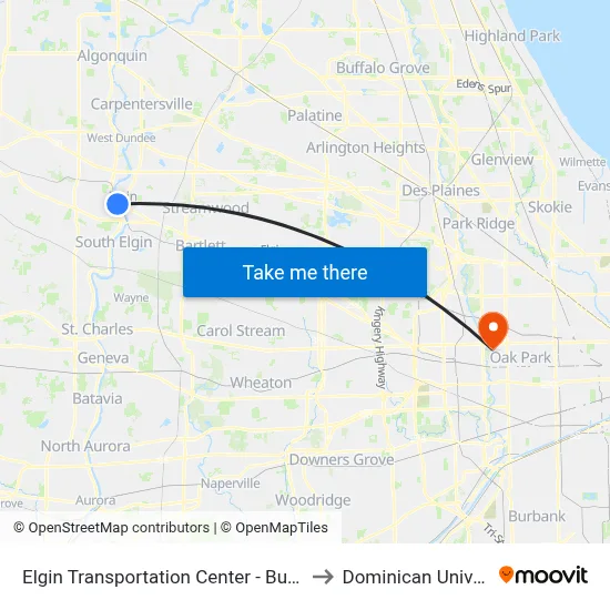 Elgin Transportation Center - Bus Stop D to Dominican University map