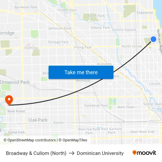 Broadway & Cullom (North) to Dominican University map