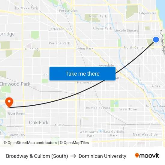 Broadway & Cullom (South) to Dominican University map