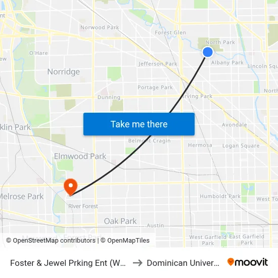 Foster & Jewel Prking Ent (West) to Dominican University map