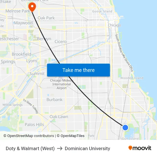Doty & Walmart (West) to Dominican University map