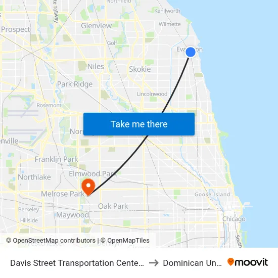 Davis Street Transportation Center - Bus Stop B to Dominican University map