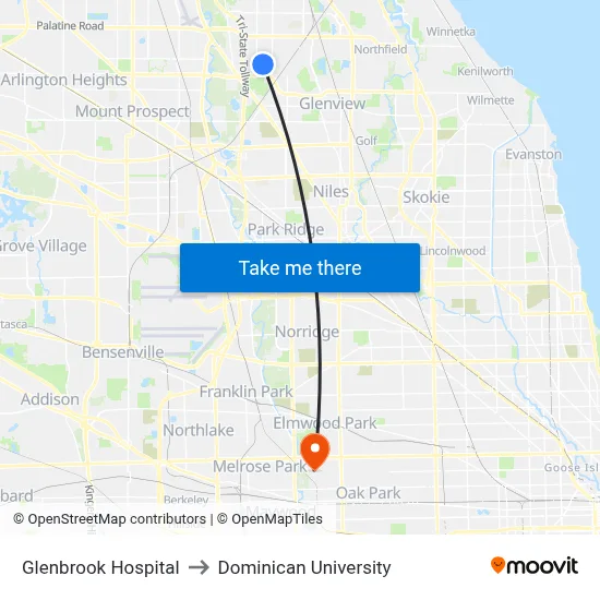 Glenbrook Hospital to Dominican University map