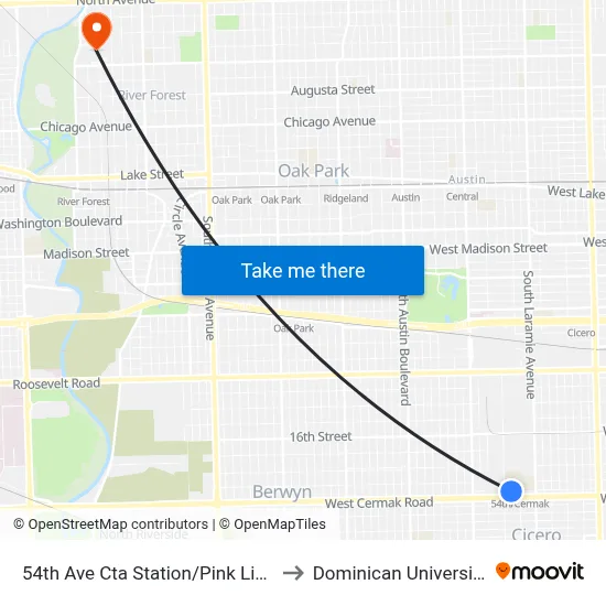 54th Ave Cta Station/Pink Line to Dominican University map