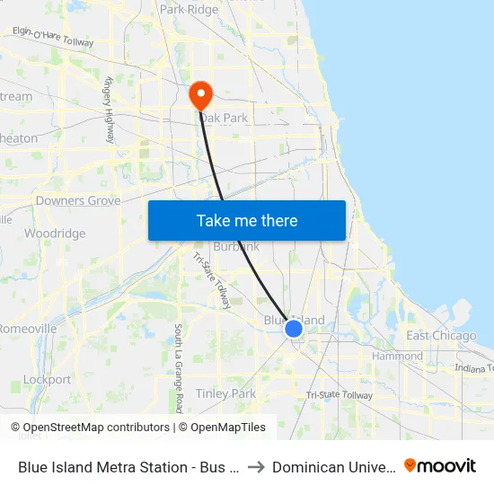 Blue Island Metra Station - Bus Stop E to Dominican University map