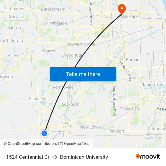 1524 Centennial Dr to Dominican University map