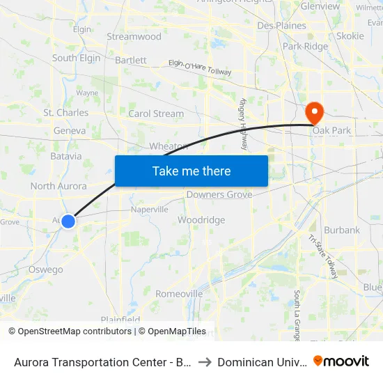Aurora Transportation Center - Bus Stop A to Dominican University map