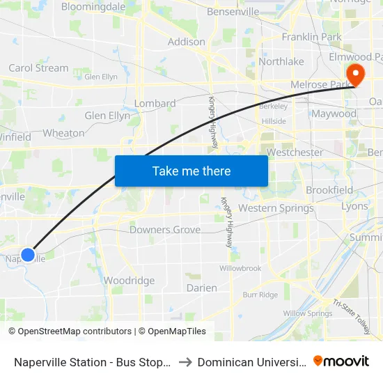 Naperville Station - Bus Stop A to Dominican University map