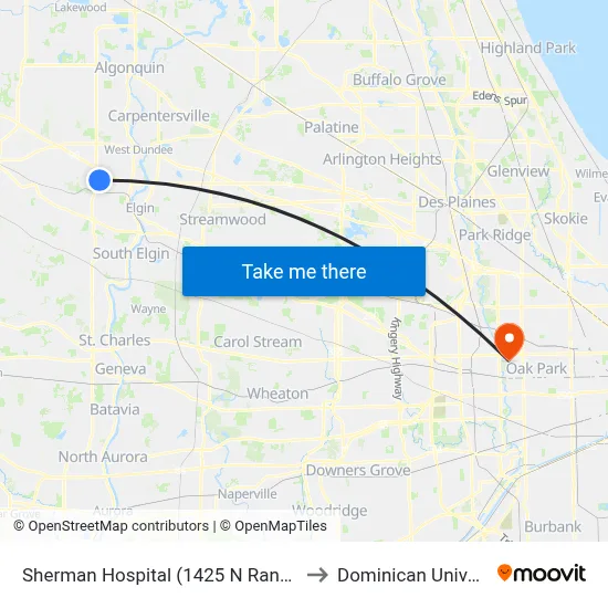 Sherman Hospital (1425 N Randall Rd) to Dominican University map