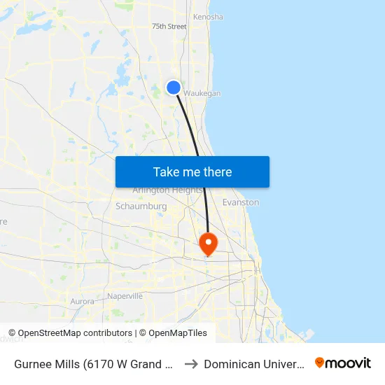 Gurnee Mills (6170 W Grand Ave) to Dominican University map