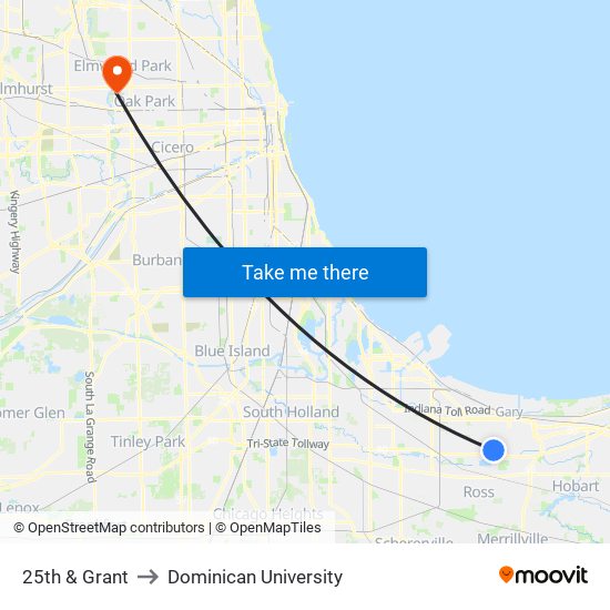 25th & Grant to Dominican University map