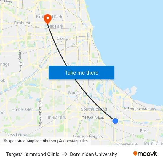 Target/Hammond Clinic to Dominican University map