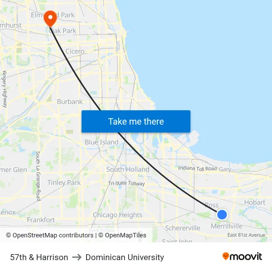 57th & Harrison to Dominican University map