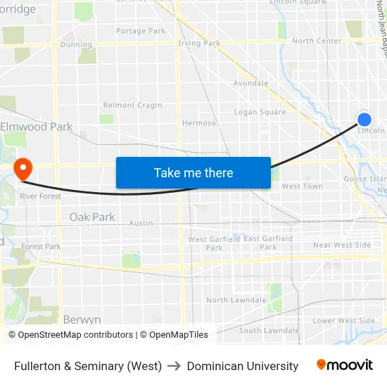 Fullerton & Seminary (West) to Dominican University map