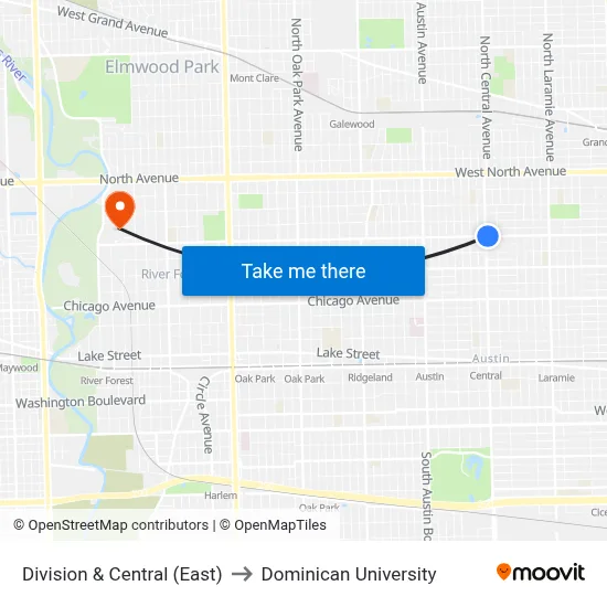 Division & Central (East) to Dominican University map