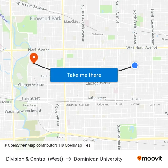 Division & Central (West) to Dominican University map