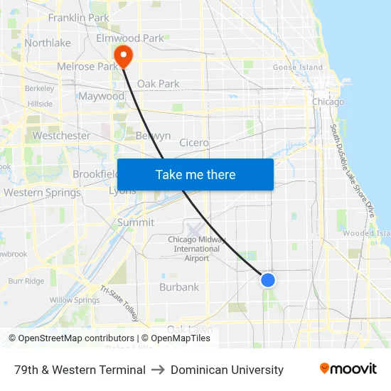 79th & Western Terminal to Dominican University map