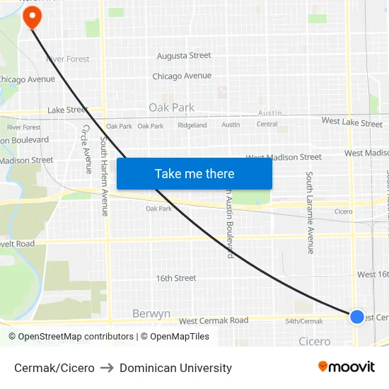 Cermak/Cicero to Dominican University map