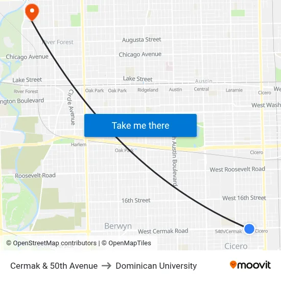 Cermak & 50th Avenue to Dominican University map