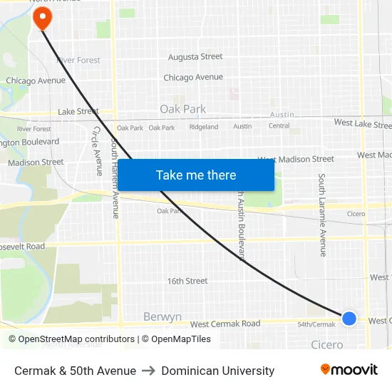 Cermak & 50th Avenue to Dominican University map