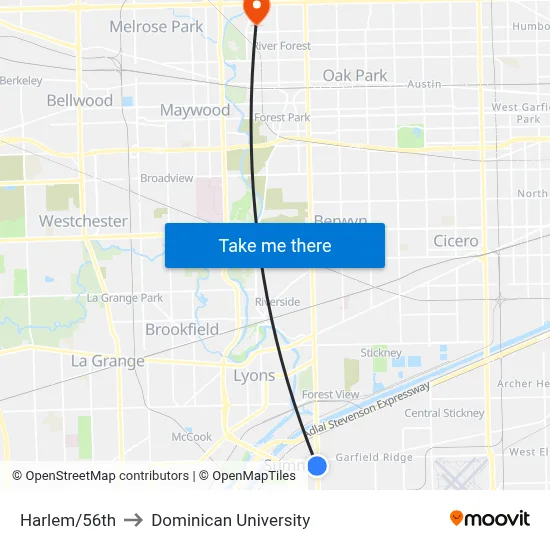 Harlem/56th to Dominican University map