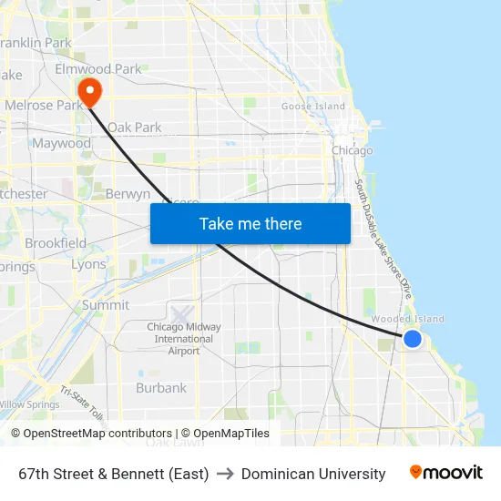 67th Street & Bennett (East) to Dominican University map