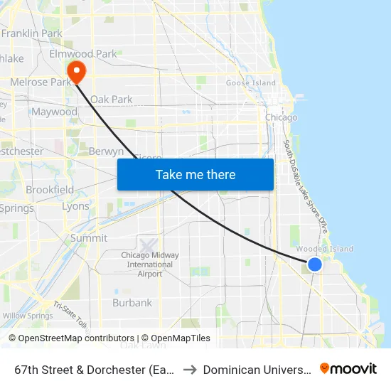 67th Street & Dorchester (East) to Dominican University map