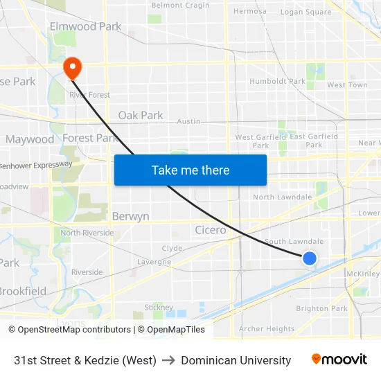 31st Street & Kedzie (West) to Dominican University map