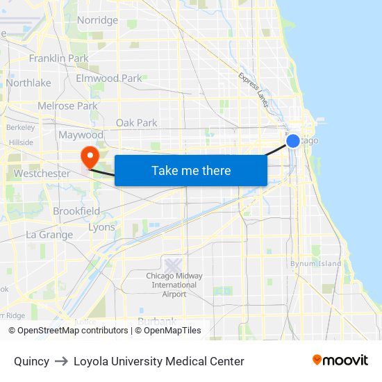 Quincy to Loyola University Medical Center map