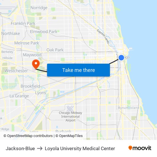 Jackson-Blue to Loyola University Medical Center map