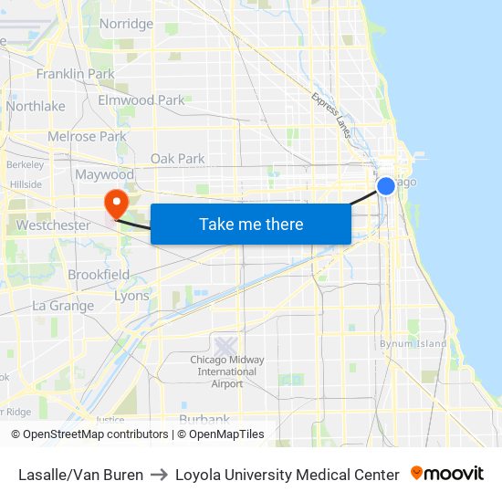 Lasalle/Van Buren to Loyola University Medical Center map